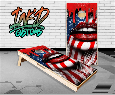 Patriotic American Flag Lip Drip Cornhole Boards