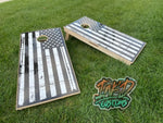 Distressed Black & White Flag Cornhole Board Set