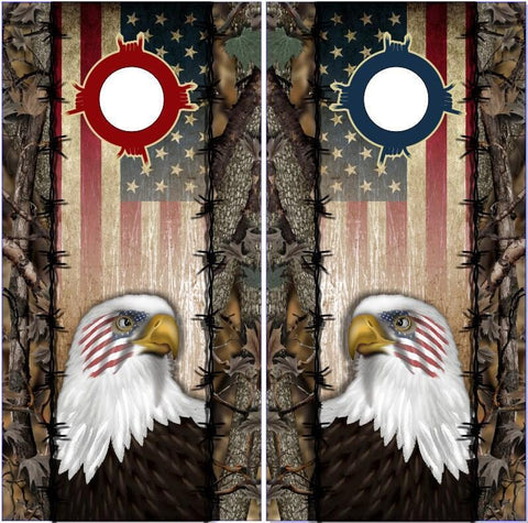 Wicked Wire Eagle Flag Camo Cornhole Boards