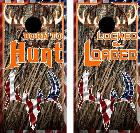 Born to Hunt Camo Deer Skull Cornhole Boards