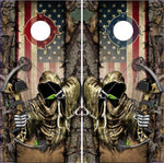 Wicked Wire Bow Reaper Hunt Camo Flag Cornhole Boards