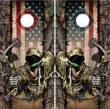 Wicked Wire Bow Reaper Hunt Camo Flag Cornhole Boards