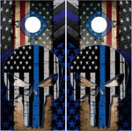 Wicked Wire Police Skull Thin Blue Line Cornhole Boards