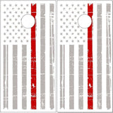 Gray Distressed Thin Red Line Flag Cornhole Boards