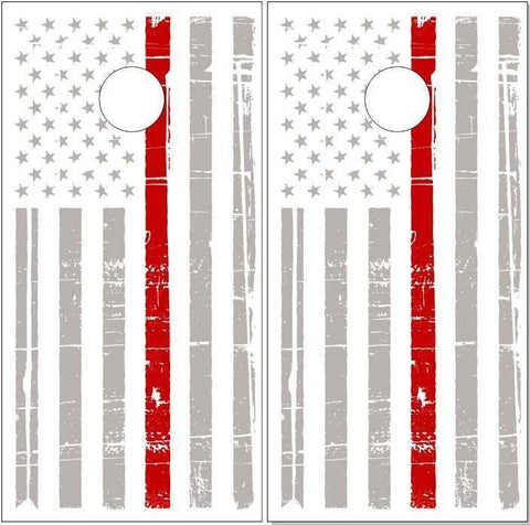 Gray Distressed Thin Red Line Flag Cornhole Boards