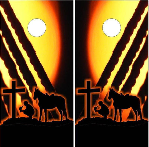 Christian Cowboy Sunset Cornhole Boards