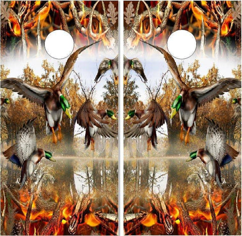 Mallard Duck Buck Blaze Camo Cornhole Boards