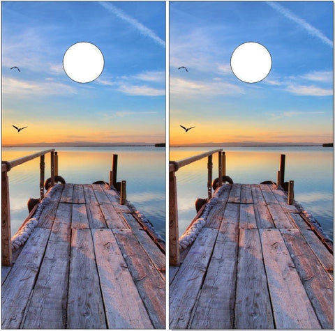 Beach Pier Sunset Cornhole Boards