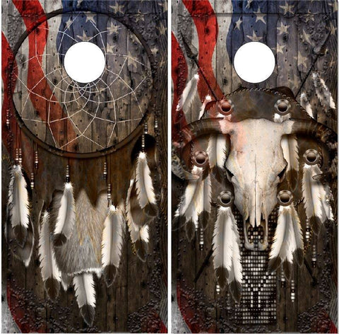 Ghost Dream Catcher Bull Native American Cornhole Boards