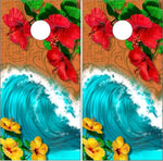 Hibiscus Flowers Beach Wave Cornhole Boards