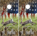 Rabbit Hunting American Flag Cornhole Boards