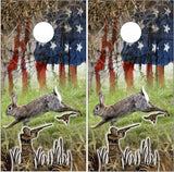 Rabbit Hunting American Flag Cornhole Boards