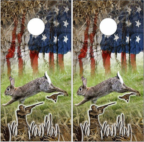 Rabbit Hunting American Flag Cornhole Boards