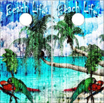 Beach Parrot Palm Trees Wood Cornhole Boards