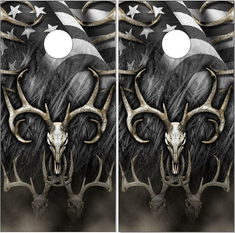 American Buck Deer Skull Flag Flag Cornhole Boards