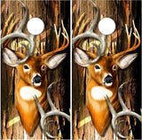 Buck Hunting Wood Bark Cornhole Boards