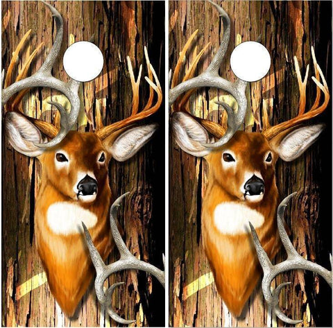 Buck Hunting Wood Bark Cornhole Boards