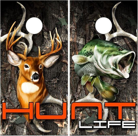 Bass and Buck Hunt Life Camo Cornhole Boards