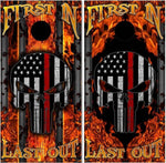 Firefighter Red Line Punisher Skull Cornhole Boards