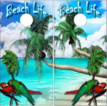 Beach Parrot Palm Trees Cornhole Boards