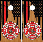 Volunteer Firefighter Flag Wood Cornhole Boards