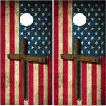 American flag wood Cross Cornhole Boards