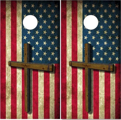 American flag wood Cross Cornhole Boards