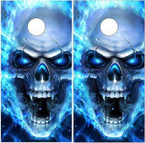 Flaming Blue Skull 2 Cornhole Boards