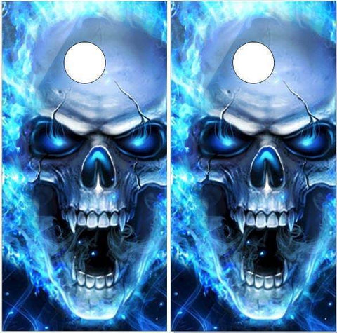 Flaming Blue Skull 2 Cornhole Boards