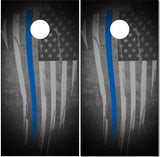 Tattered Thin Blue Line Flag Cornhole Boards