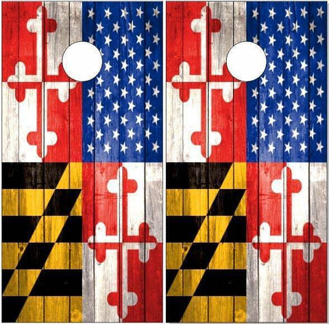 Maryland American FLag Weathered Wood Cornhole Boards