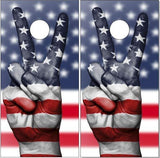 American Flag Peace Sign Fingers Cornhole Boards