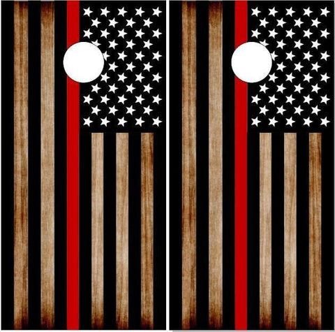 Burnt Wood Thin Red Line Cornhole Boards