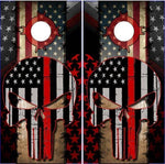 Wicked Wire Firefighter Skull Thin Red Line Cornhole Boards