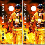 Firefighter First In Flames Cornhole Boards