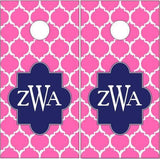 Pink Monogram Letter Cornhole Boards