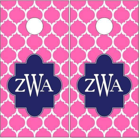 Pink Monogram Letter Cornhole Boards