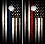 Thin Red Blue Line Wood Cornhole Boards