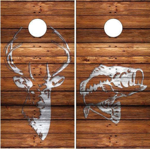 Bass Buck Rustic Wood Cornhole Boards