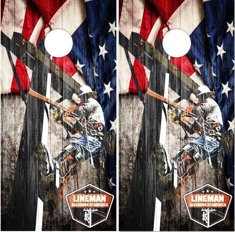 Lineman American Flag Wood Cornhole Boards