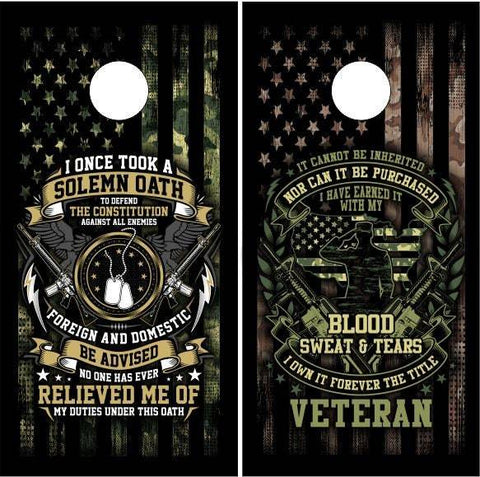 Patriotic Veteran Oath Flag Cornhole Boards