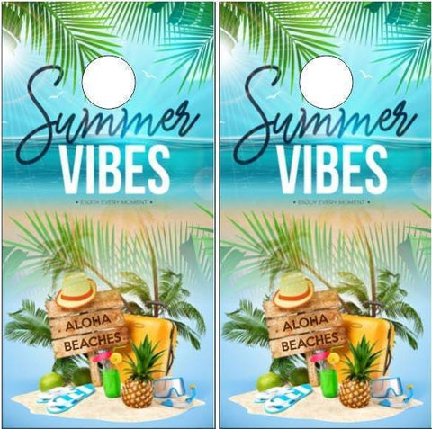 Summer Vibes Beach Scene Cornhole Boards