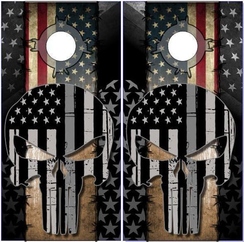 Wicked Wire First Responders Skull Thin Grey Line Cornhole Boards