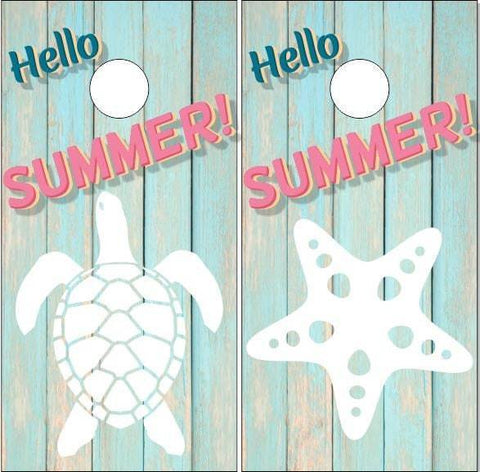 Summer Starfish Turtle Wood Cornhole Boards