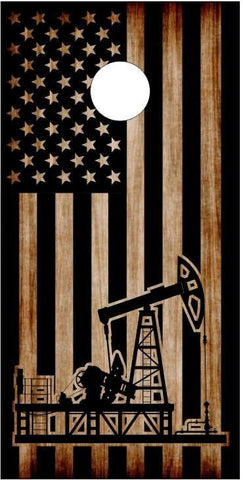 American Flag Burnt Oil Rig Cornhole Boards