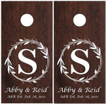 Family Name Wreath Dark Wood Cornhole Boards