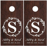 Family Name Wreath Dark Wood Cornhole Boards