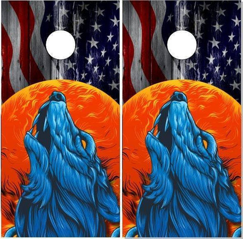 Wolf American Flag Howl Cornhole Boards