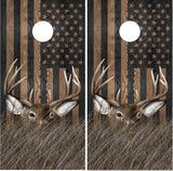 Deer Buck In Grass Black Flag Cornhole Boards