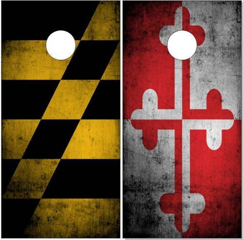 Maryland Flag Grunge Cornhole Boards